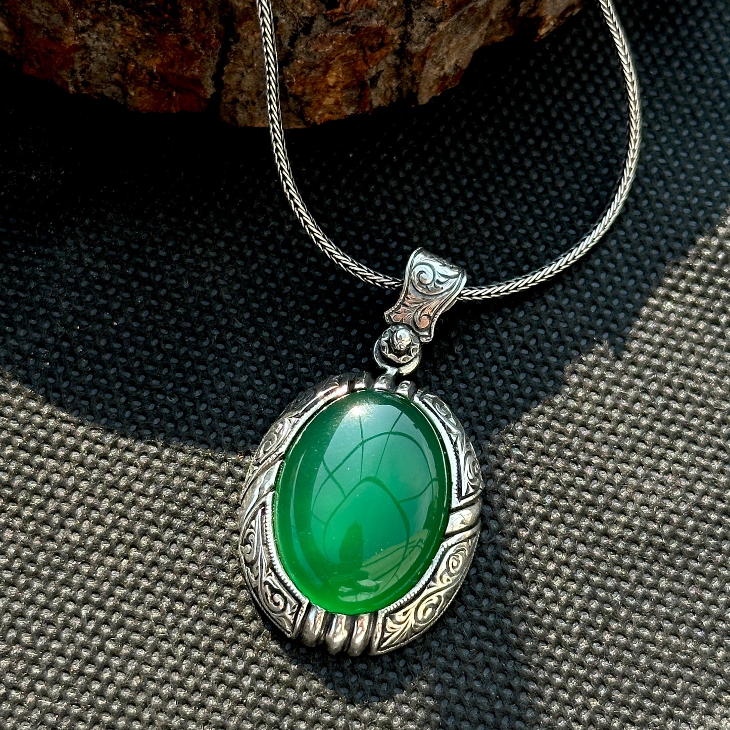 Silver Handmade Natural Green Jade Gemstone Necklace