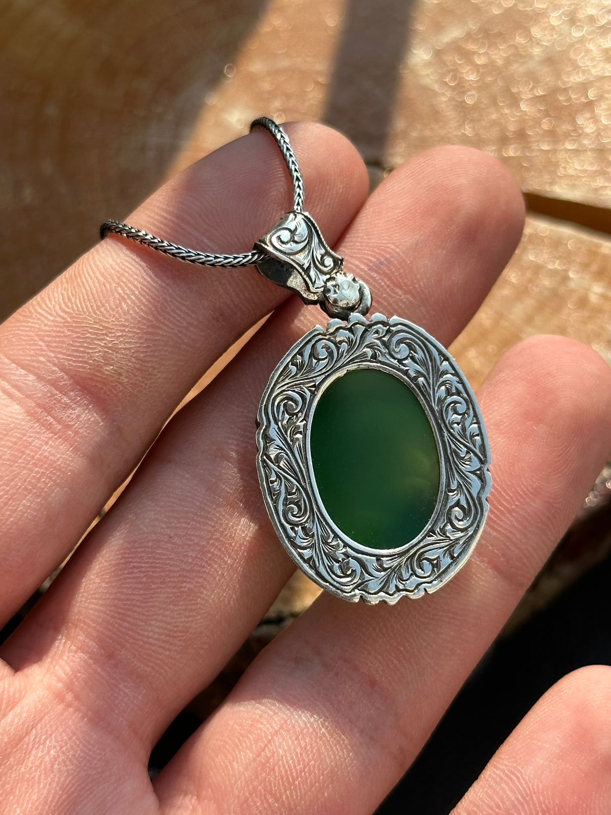 Silver Handmade Natural Green Jade Gemstone Necklace