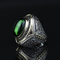 925 Men Silver Green Emerald Stone Ottoman Style Handmade Ring