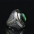925 Men Silver Green Emerald Stone Ottoman Style Handmade Ring