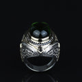 925 Men Silver Green Emerald Stone Ottoman Style Handmade Ring