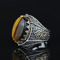 925 Sterling Silver Men Brown Tiger Eye Gemstone Handmade Ring