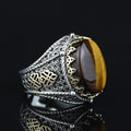 925 Sterling Silver Men Brown Tiger Eye Gemstone Handmade Ring