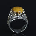 925 Sterling Silver Men Brown Tiger Eye Gemstone Handmade Ring