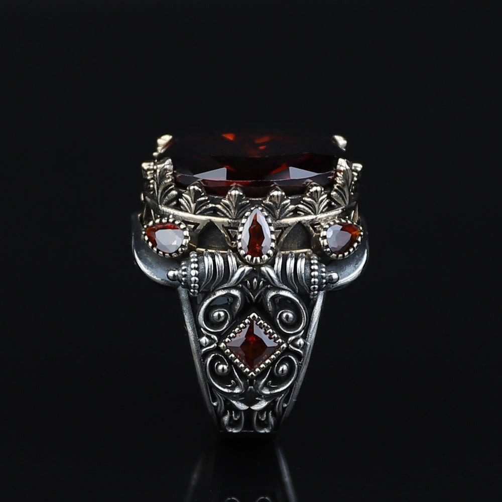 925 Silver Men Vintage Ruby Gemstone Turkish Handmade Ring