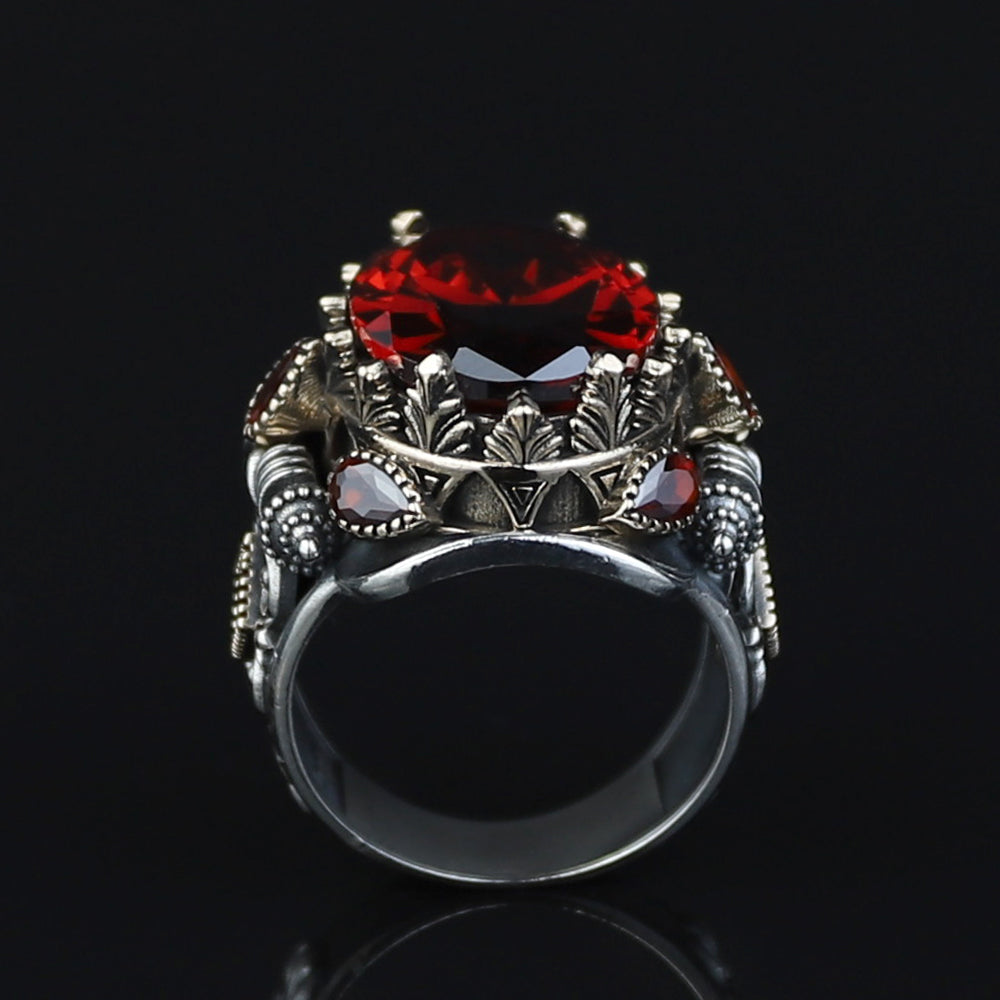 925 Silver Men Vintage Ruby Gemstone Turkish Handmade Ring