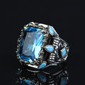 925 Sterling Silver Handmade Men Blue Aquamarine Gemstone Vintage Ring
