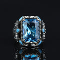 925 Sterling Silver Handmade Men Blue Aquamarine Gemstone Vintage Ring