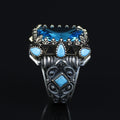 925 Sterling Silver Handmade Men Blue Aquamarine Gemstone Vintage Ring