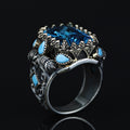 925 Sterling Silver Handmade Men Blue Aquamarine Gemstone Vintage Ring