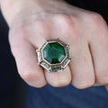 925 Silver Seal Of Solomon Emerald Stone Star Of David Ring