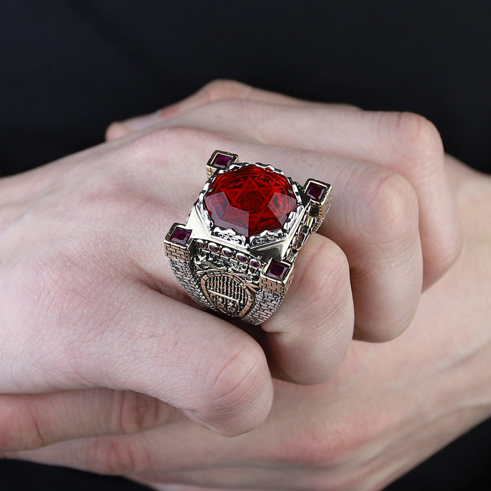 925 Sterling Silver Men Ruby Gemstone Handmade King Solomon Signet Ring