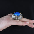 925 Silver Turkish Handmade Blue Opal Gemstone Guardian Figured Ring