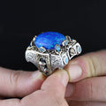 925 Silver Turkish Handmade Blue Opal Gemstone Guardian Figured Ring