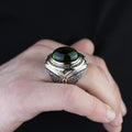 925 Men Silver Green Emerald Stone Ottoman Style Handmade Ring