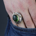 925 Men Silver Green Emerald Stone Ottoman Style Handmade Ring