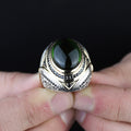 925 Men Silver Green Emerald Stone Ottoman Style Handmade Ring