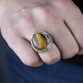 925 Sterling Silver Men Brown Tiger Eye Gemstone Handmade Ring