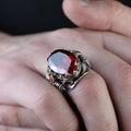 925 Silver Men Vintage Ruby Gemstone Turkish Handmade Ring