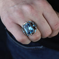 925 Sterling Silver Handmade Men Blue Aquamarine Gemstone Vintage Ring