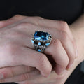 925 Sterling Silver Handmade Men Blue Aquamarine Gemstone Vintage Ring