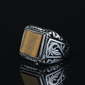 925 Silver Men Square Brown Tiger Eye Gemstone Ring