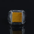 925 Silver Men Square Brown Tiger Eye Gemstone Ring