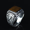 925 Silver Men Square Brown Tiger Eye Gemstone Ring