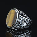 925 Sterling Silver Brown Oval Tiger Eye Gemstone Ring