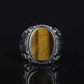 925 Sterling Silver Brown Oval Tiger Eye Gemstone Ring
