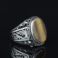 925 Sterling Silver Brown Oval Tiger Eye Gemstone Ring