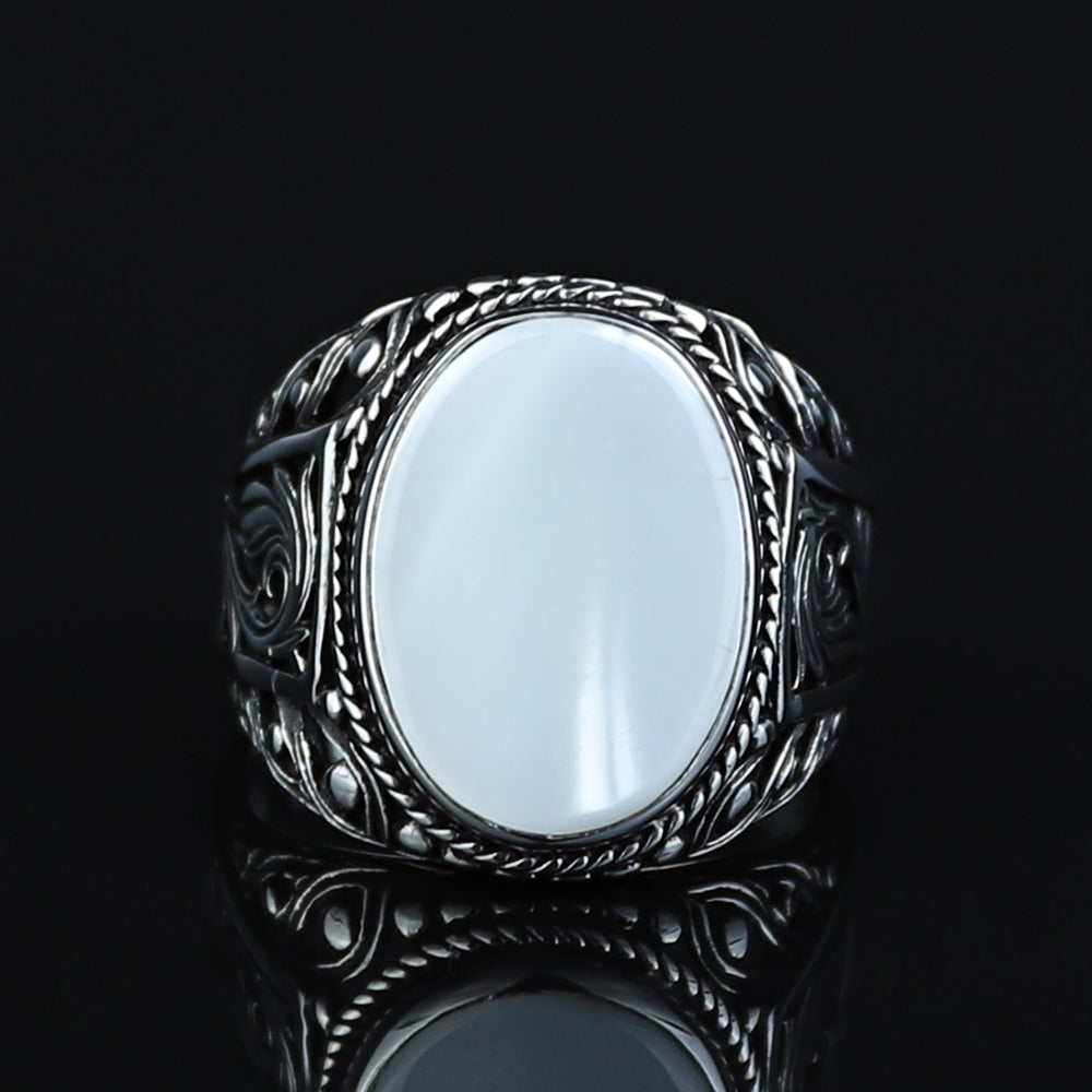 925 Men Sterling Silver Mother Of Pearl Gemstone Signet Ring