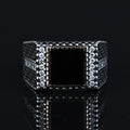 925 Silver Men Handmade Minimal Square Onyx Ring
