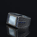 925 Sterling Silver Square Mother Of Pearl Gemstone Signet Ring