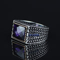 925 Sterling Silver Men Minimal Purple Amethyst Gemstone Ring