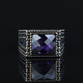 925 Sterling Silver Men Minimal Purple Amethyst Gemstone Ring