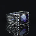 925 Sterling Silver Men Minimal Purple Amethyst Gemstone Ring