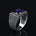 925 Sterling Silver Men Minimal Purple Amethyst Gemstone Ring