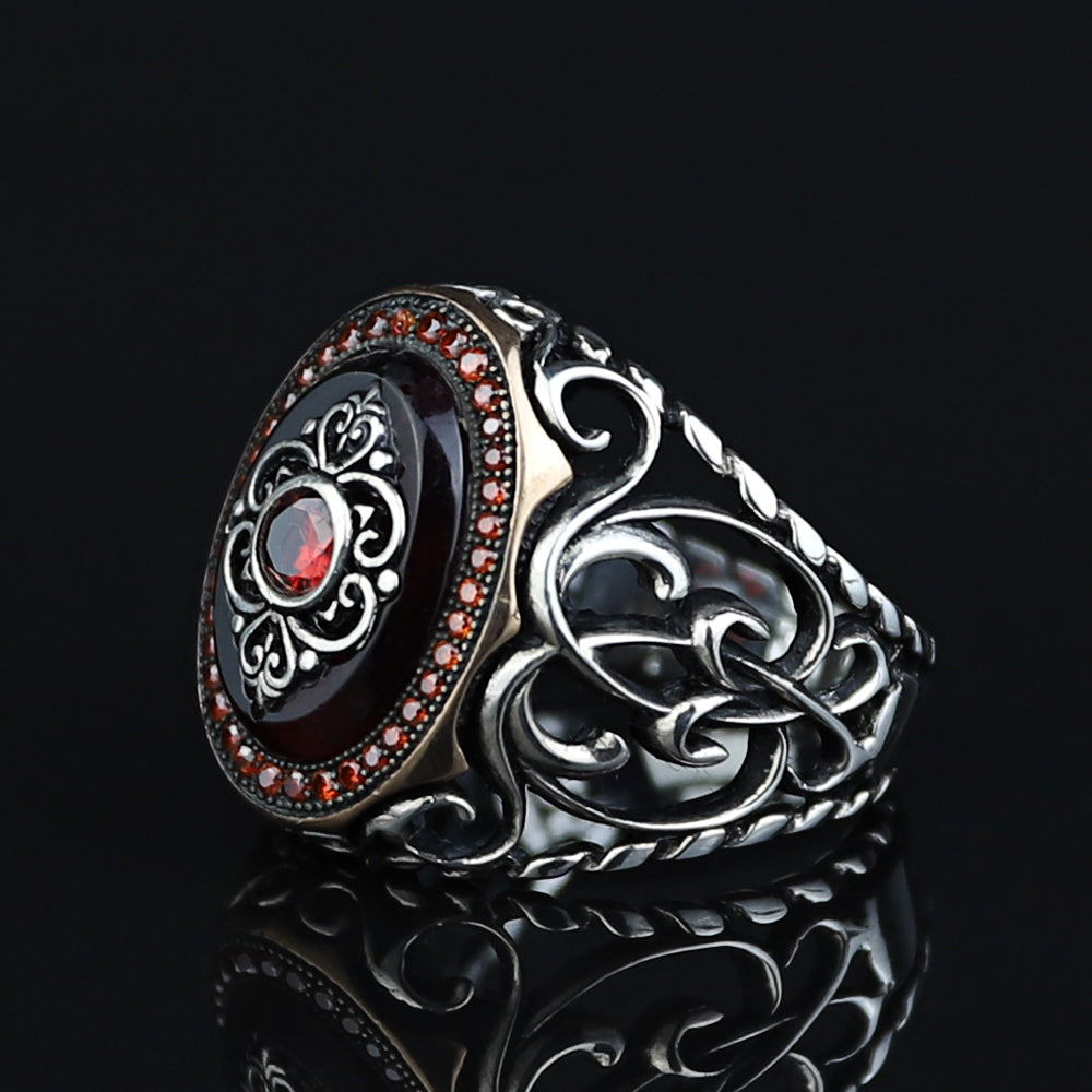 925 Silver Handmade Men Ruby Gemstone Turkish Handmade Ring