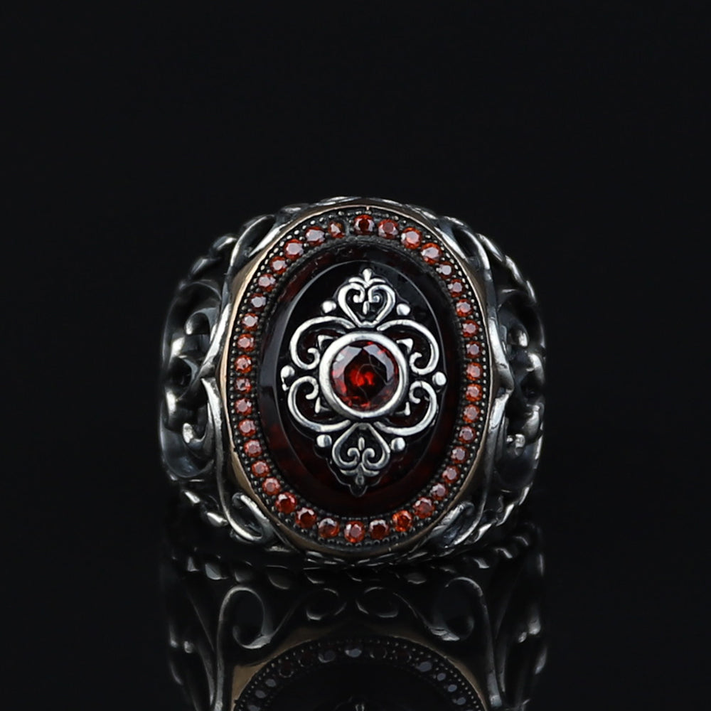 925 Silver Handmade Men Ruby Gemstone Turkish Handmade Ring