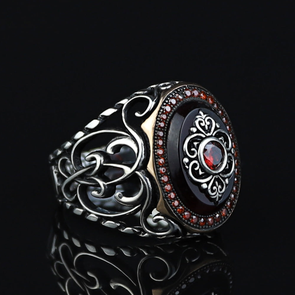 925 Silver Handmade Men Ruby Gemstone Turkish Handmade Ring