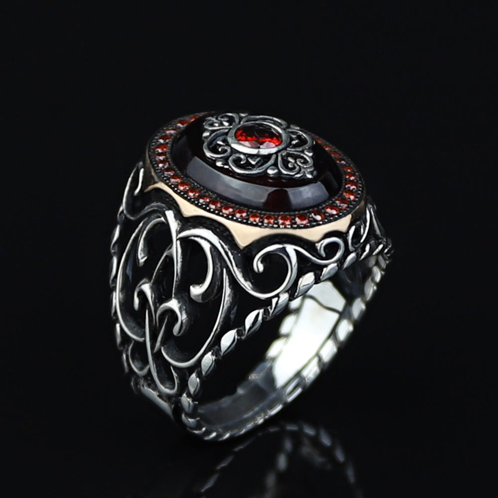 925 Silver Handmade Men Ruby Gemstone Turkish Handmade Ring