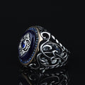 925 Sterling Silver Turkish Handmade Men Blue Sapphire Gemstone Ring