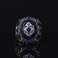 925 Sterling Silver Turkish Handmade Men Blue Sapphire Gemstone Ring