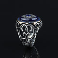 925 Sterling Silver Turkish Handmade Men Blue Sapphire Gemstone Ring