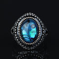 925K Sterling Silver Men Silver Abalone Shell Pearl Stone Silver Ring