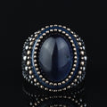 925 Sterling Silver Men Blue Tiger Eye Gemstone Engraved Ring