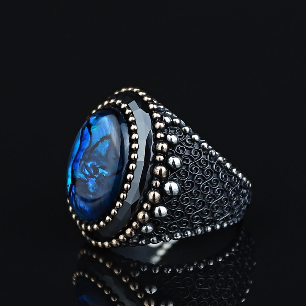 925 Sterling Silver Handmade Abalone Pearl Gemstone Ring