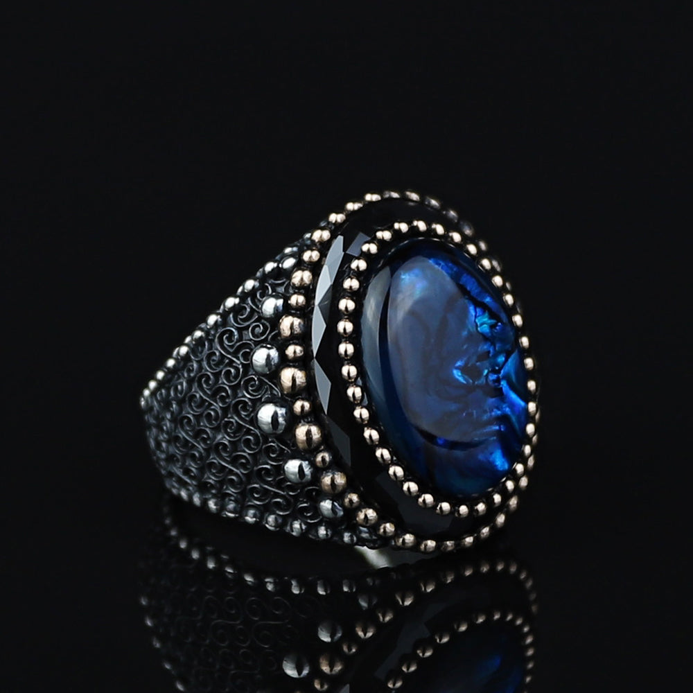 925 Sterling Silver Handmade Abalone Pearl Gemstone Ring