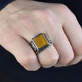 925 Silver Men Square Brown Tiger Eye Gemstone Ring
